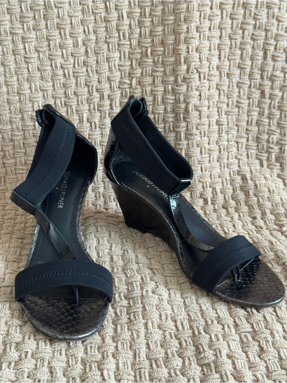 Donald J. Pliner Black Elastic-Strap Wedge Sandals